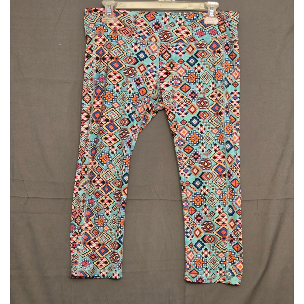 Inspired Hearts Pull On Capri Leggings Women's Size Large‎ Multicolor Aztec Y2K